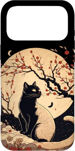 Vista 22 de Kawaii black cat japanese with cherry blossom anime style Case for iPhone 16