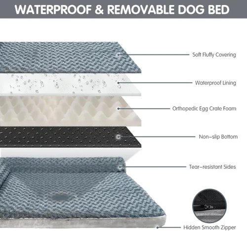 Vista 7 de Cama ortopédica para perros con almohadas, sofá cama grande de espuma viscoelástica para perros medianos y grandes, funda lavable impermeable, parte