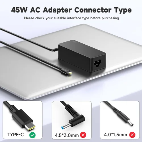 Vista 4 de Adaptador de CA USB-C de 45 W compatible con Acer Chromebook N/Q, Spin, C y R Series
