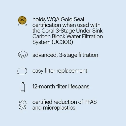 Vista 3 de Brondell H2O+ Coral UC300 Sistema de Filtración de Agua de Tres Etapas para Debajo del Encimera (Filtros de Repuesto UF-35)