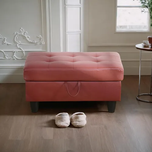 Vista 5 de GRETERST Banco otomano rectangular de almacenamiento, reposapiés de piel sintética, taburete con tapa con bisagras para sala de estar, dormitorio