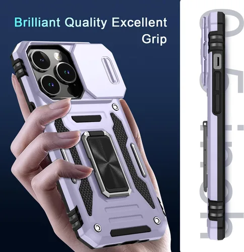 Vista 88 de DEERLAMN Funda para iPhone Xs Max con funda deslizante para cámara + protector de pantalla, soporte giratorio de anillo de grado militar a prueba