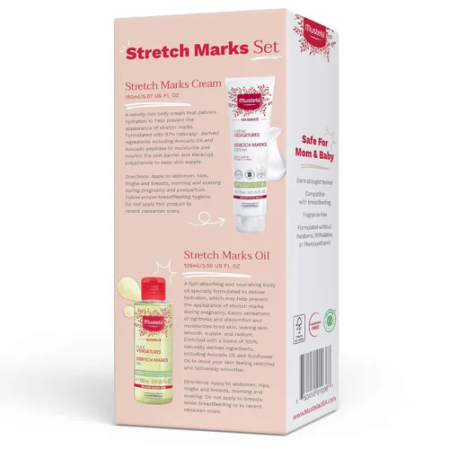 Vista 4 de Mustela Juego de estrías de maternidad – Cuidado natural de la piel del embarazo – Contiene estrías crema y aceite del vientre – Verificado por EWG