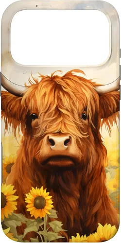 Vista 22 de Highland Cow Animal Lover Watercolor Sunflower Case for iPhone 17