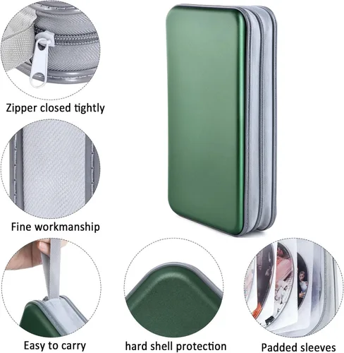 Vista 2 de Funda Cartera para CD, capacidad para 80 DVD VCD medios Blu-ray, estuche cartera soporte organizador de almacenamiento (verde oscuro)