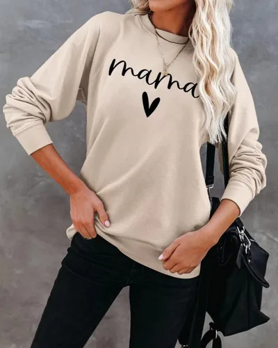 Vista 2 de Dressmine Sudadera casual de manga larga para mujer, cuello redondo, con gráficos, holgada, sin botones