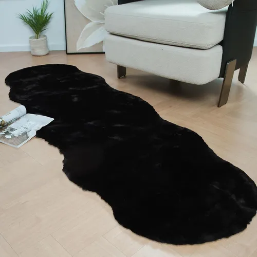 Vista 40 de Latepis Alfombra Pequeña Negra Esponjosa 2x3 pies Manta de Piel Sintética de Conejo Alfombra Suave Lavable Alfombras Peludas Shag para Dormitorio