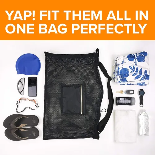 Vista 5 de Fitdom Bolsa grande de malla con cordón para nadar. Lo mejor para natación, gimnasio y playa