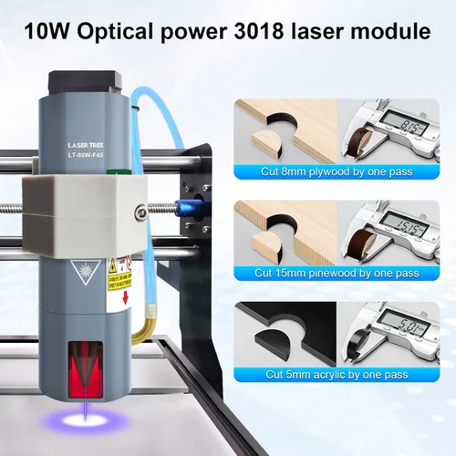 Vista 3 de Módulo láser LASER TREE, módulo de grabado láser de 10W (10000mW) de salida de potencia óptica con asistencia de aire, FAC incorporado, cabezal
