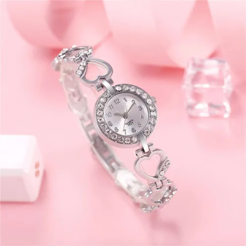 Vista 4 de ADSBIAOYE Reloj de pulsera de diamantes de lujo para mujer - Elegante correa de acero inoxidable hueco formal