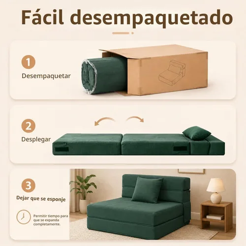 Vista 6 de ANONER Sofá cama plegable de espuma viscoelástica con almohada, tamaño Verde oscuro