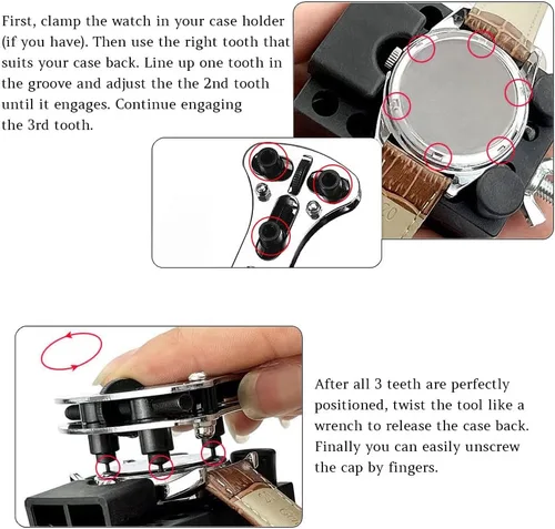 Vista 3 de Kit de reparación profesional de relojes, abridor de caja trasera de reloj ajustable con juegos de destornilladores de precisión 5 en 1, llave de 3