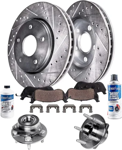 Vista 44 de Detroit Axle - Rotores de freno para Ford 2013-2019 Explorer Taurus Flex Lincoln MKT MKS, rotores de freno de disco ranurados perforados de repuesto