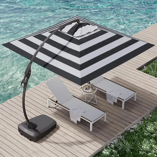 Vista 25 de Grand Patio 9x12 pies Sombrilla voladiza con base y funda para exterior, sombrilla rectangular de aluminio para terraza y jardín (Champán, 9x12 pies)