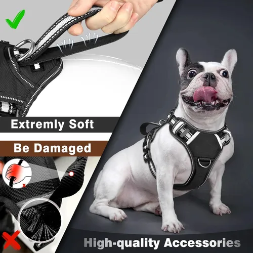 Vista 2 de Arnés para perro de servicio WINSEE sin tirones con 7 parches para perros, arnés reflectante para mascotas con asa acolchada y duradera