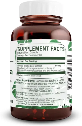 Vista 2 de Natural Nutra Ginkgo Biloba, mejora la circulación al cerebro y aumenta la memoria, aumenta el flujo de oxígeno y mejora la función cerebral, vegano