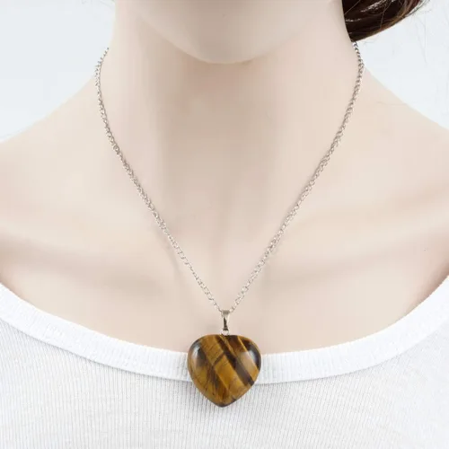 Vista 6 de Collar con colgante de corazón grande con piedra natural con texto en inglés "You are My Only Love", con cristales curativos, cuarzo, reiki
