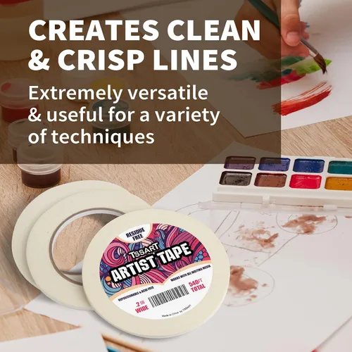 Vista 6 de Paquete de 3 cintas blancas para artistas, cinta adhesiva para dibujar, acuarela, pintura, lienzo, enmarcado, sin ácidos, 0.2 pulgadas de ancho