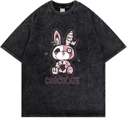 Vista 8 de Camiseta gótica para mujer, Y2K Harajuku, tops gráficos de algodón, ropa de anime 586 Gris Oscuro