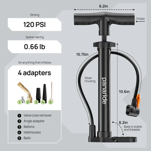 Vista 8 de Bomba de bicicleta de suelo, inflador avanzado de neumáticos de bicicleta, bomba de aire manual para bicicleta con válvulas Presta y Schrader