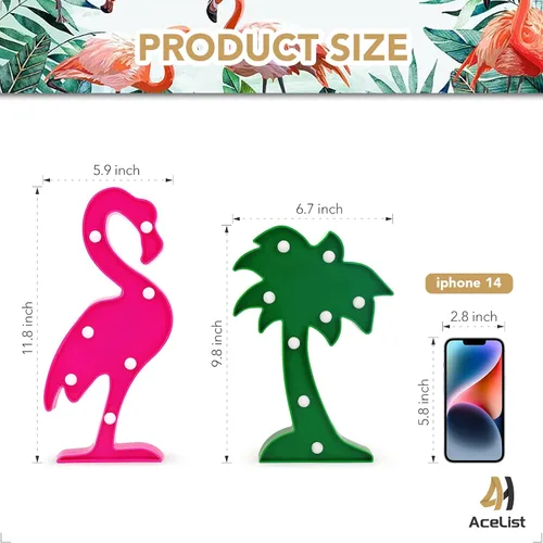 Vista 2 de AceList Tropical Luau Party Supplies Flamingos Palm Trees Sign Light para decoración de fiesta temática hawaiana cumpleaños dormitorio decoración