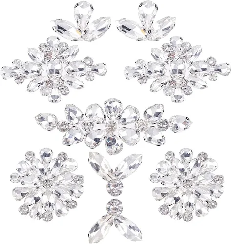 Vista 10 de FINGERINSPIRE 12 diamantes de imitación de cristal en forma de hoja - 6 estilos de apliques de cristal brillante con fijación en caliente, hojas 12