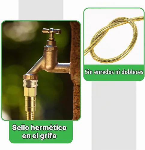 Vista 4 de UNCO - Manguera de metal de acero inoxidable, 5 pies - Oro, sin torceduras, manguera de jardín corta Dorado