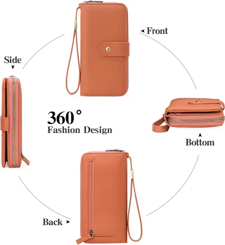 Vista 4 de GAEKEAO Cartera de mano para mujer, con bloqueo RFID, de piel, de gran capacidad, con correa de mano