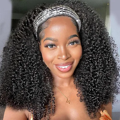 Vista 43 de Aiterina - Peluca de cabello humano con diadema de onda profunda para mujeres negras, cabello brasileño remy, sin pegamento, sin encaje frontal