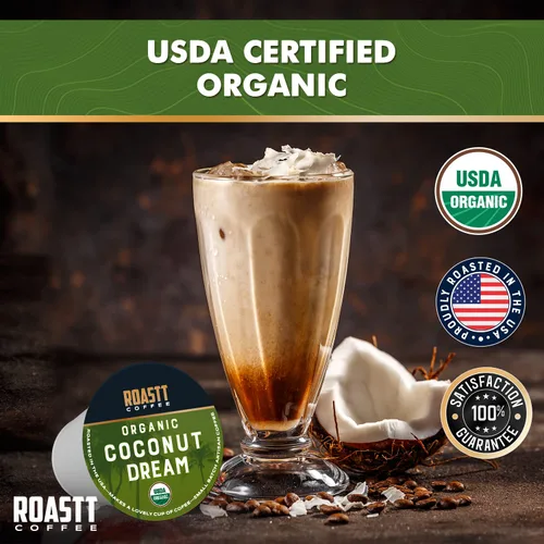 Vista 7 de Cápsulas de café de coco orgánico para cafeteras compatibles con Keurig K Cup, cápsulas de café de coco orgánico con cafeína de tostado medio