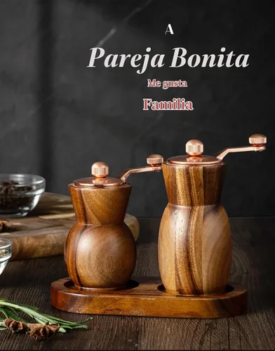 Vista 7 de Molinillo de pimienta, molinillo de sal y pimienta con soporte, salero y pimentero de madera, molinillo de especias manual recargable