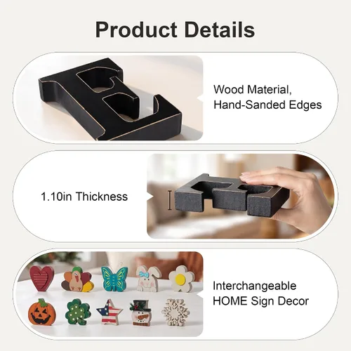 Vista 3 de Glitzhome Letreros intercambiables para casa y mesa con 13 piezas de iconos de temporada, letrero de madera intercambiable para casa para decoración
