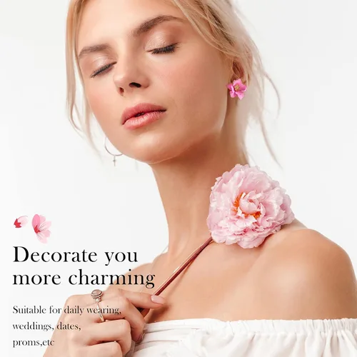 Vista 5 de 7 pares de aretes de flores estilo playa boho para mujer, aretes con forma de margarita con brote dorado