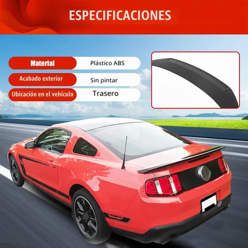 Vista 4 de ECOTRIC Alerón trasero de maletero compatible con Ford Mustang Coupé 2010-2014 estilo Shelby GT500 sin pintar negro