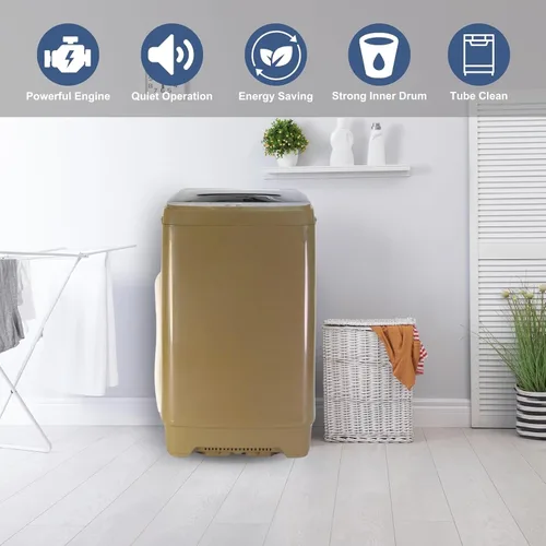 Vista 5 de Lavadora automática de 15.6 libras con 10 programas, pantalla LED, 8 niveles de agua, lavadora compacta de alta eficiencia para apartamento, RV