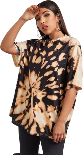 Vista 4 de SweatyRocks Camisetas de gran tamaño para mujer, estilo casual, ajuste holgado, manga corta