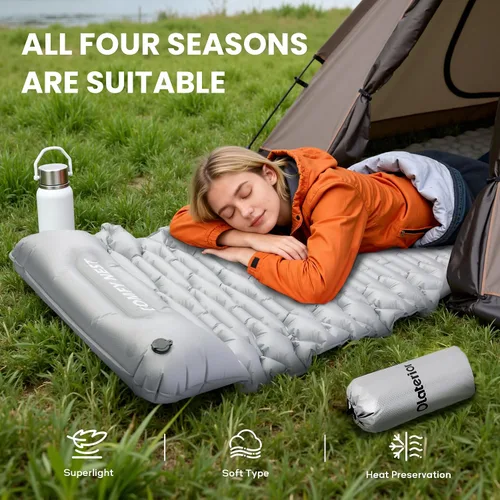 Vista 2 de Colchoneta de dormir para acampar con valor R de 4.8, alfombrilla de campamento ultraligera con almohada y bomba de pie integrada, colchoneta