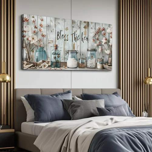 Vista 6 de ERQINHUA Lienzo decorativo retro para pared, decoración de pared para sala de estar, cocina y comedor, pintura de hierba con flores, obras de arte