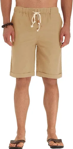 Vista 25 de Sailwind Pantalones cortos de lino para hombre, pantalones cortos casuales de playa con cordón