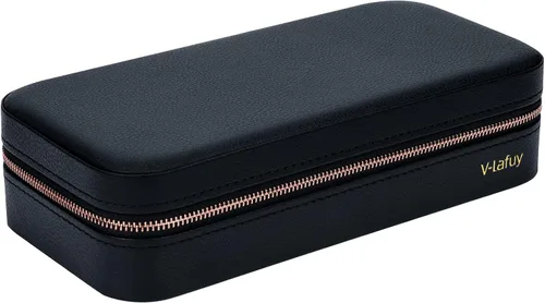Vista 8 de Organizador de joyas de viaje, joyero portátil para mujer, organizador de viaje para anillos, aretes, collares, pulseras, relojes, negro, C