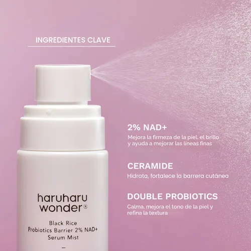 Vista 3 de HARUHARU Wonder Black Rice Probiotics 2% NAD+ Serum Mist, Bruma ultrafina, hidratante y rellenante, soporte de barrera, para piel sensible