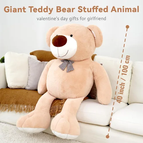Vista 2 de Oso de peluche gigante, juguete de peluche grande, oso de peluche marrón clásico, regalo de cumpleaños de San Valentín para novia, niños y adultos