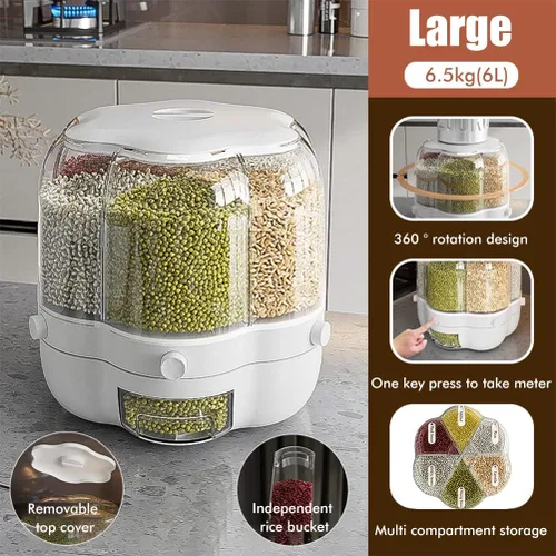 Vista 2 de Enfudid Contenedor de almacenamiento de granos para alimentos, dispensador de arroz de 6 rejillas de gran capacidad, caja de almacenamiento