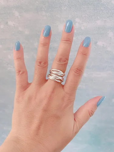 Vista 5 de MINDDHA Anillos de plata de ley, anillos de plata entrelazados, anillo de triple fila, anillo de cinco filas, Navidad, San Valentín, cumpleaños, día