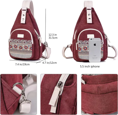 Vista 5 de ArcEnCiel Mochila de lona para mujer, Granate, S, Portátil