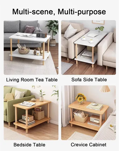 Vista 5 de Mesa auxiliar rectangular de varios tamaños con dos capas, espacio de almacenamiento para sala de estar, dormitorio, fácil montaje