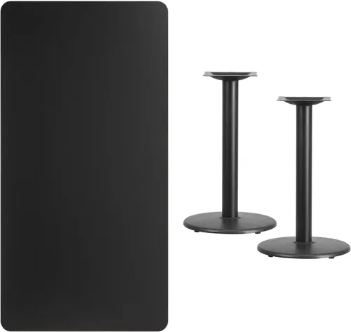 Vista 3 de Flash Furniture Mesa rectangular laminada negra de 30 x 60 pulgadas con bases de altura de mesa redonda de 18 pulgadas