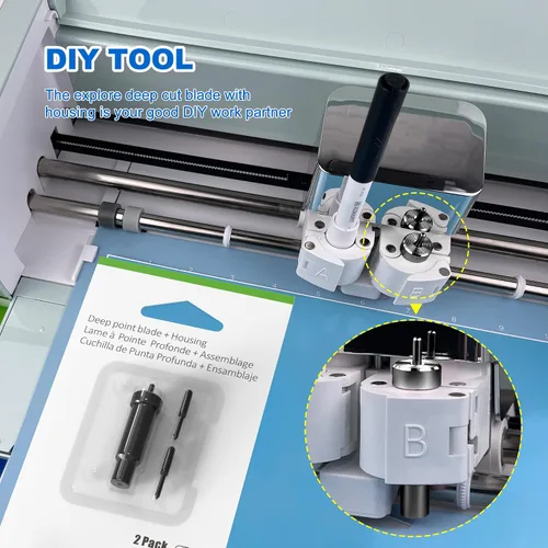 Vista 5 de Carcasa negra de corte profundo + hoja de punta profunda de repuesto compatible con máquinas de corte Air2/Air3/Maker/Maker, 3, materiales más