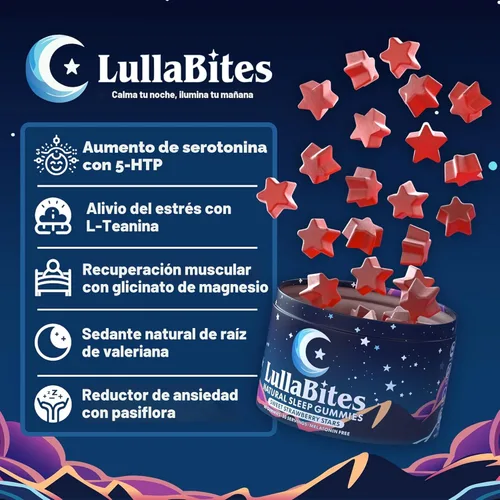 Vista 3 de LullaBites - Gomitas naturales para dormir - Hechas en Estados Unidos - Con 5-HTP, L-teanina, magnesio y raíz de valeriana - Sin melatonina - Vegano