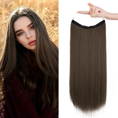 Vista 39 de REECHO - Extensiones de cabello con alambre invisible y con cintillo transparente, tamaño ajustable, clips seguros extraíbles, cabello lacio, diseño